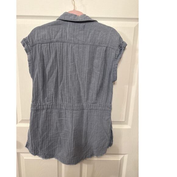 We the Free Just Say When Denim Blue Linen Blend Tunic Top, XS - Picture 8 of 8